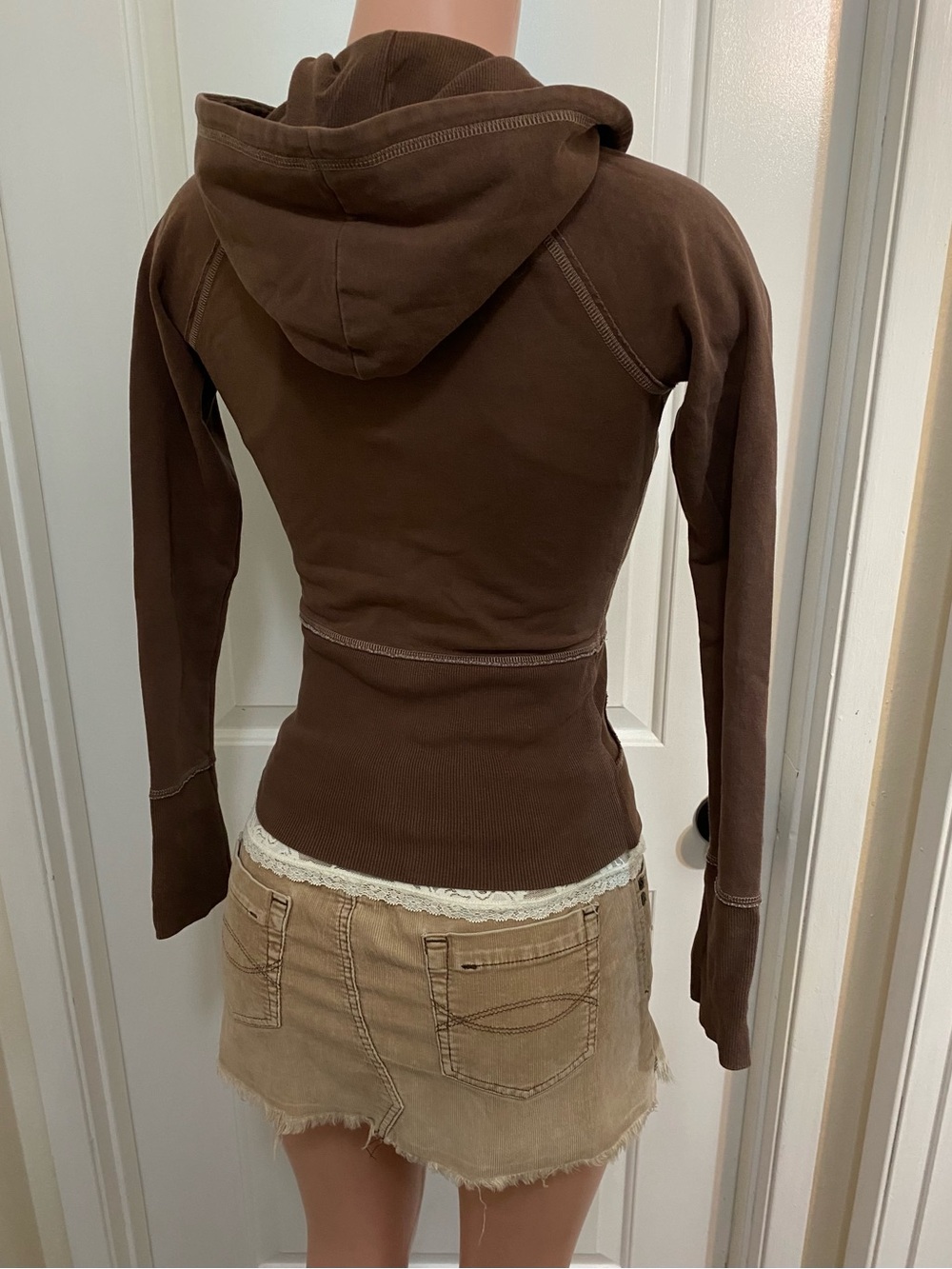Y2k Vintage Abercrombie brown double zip up hooded sweater - Picture 2 of 16